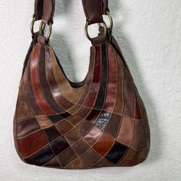 Pelle Studio 1970’s Leather Retro Brown Vintage Patchwork Purse Hobo Bag - Picture 8 of 13